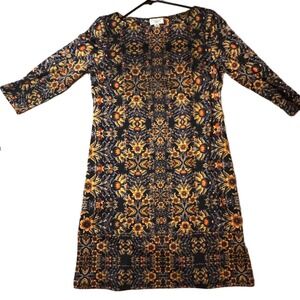 Maggy L Womens Sz 8 Black Gold Floral Damask 3/4 Sleeve Whimsigoth Faerie